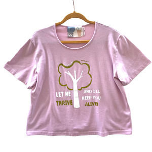 Pink short sleeve crew neck tee in boxy fit Upcycled Graphic